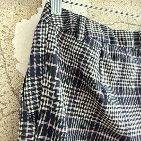 Plaid Pants Womens 36 US 4 Slim Cropped Ankle Navy Purple ICHI Check Trousers - Picture 4 of 5